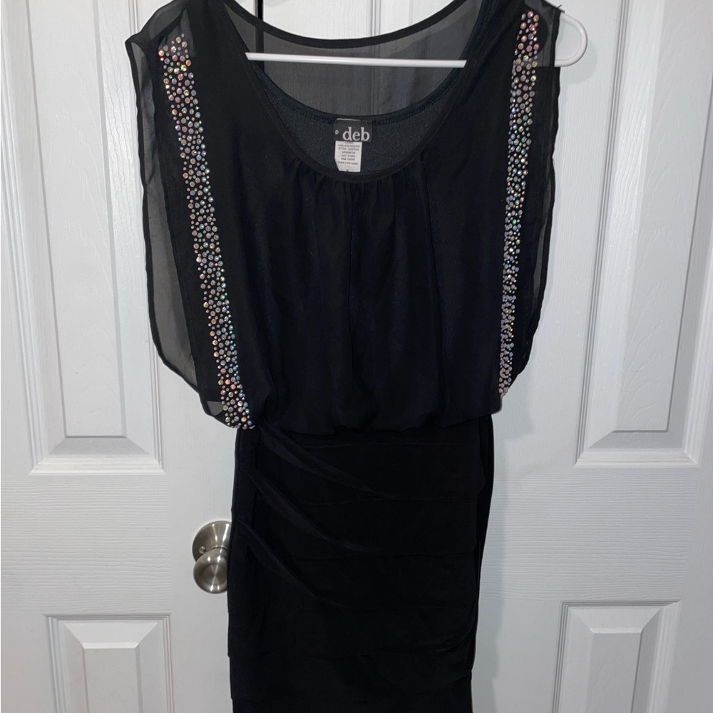 Deb Black Sheath Mini Dress Sleeveless Scoop Neck